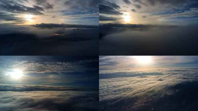 飞机上夕阳下穿梭奇幻云海