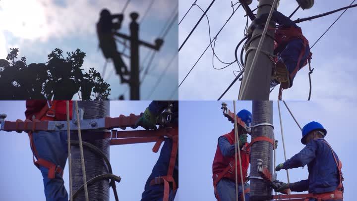 电力工人维修电线杆