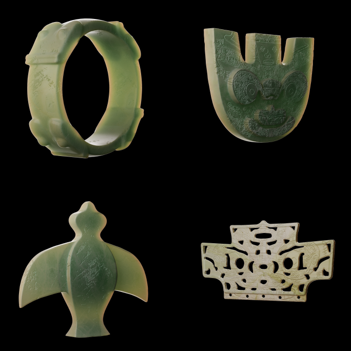 4个古代良渚文化玉文物带通道