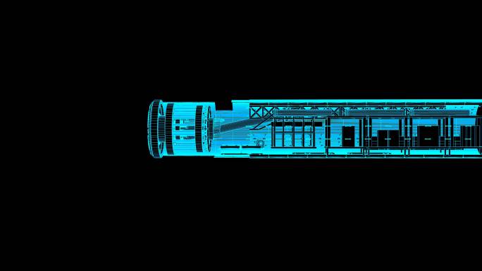 4K蓝色全息科技线框盾构机素材旋转带通道
