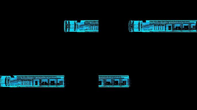 4K蓝色全息科技线框盾构机素材旋转带通道