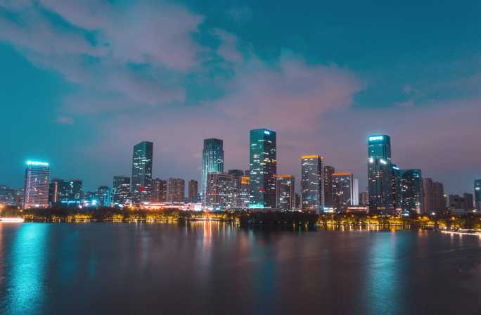 震撼高级感合肥天鹅湖夜景航拍延时摄影