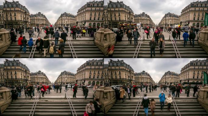 时光流逝：巴黎歌剧院拥挤的行人