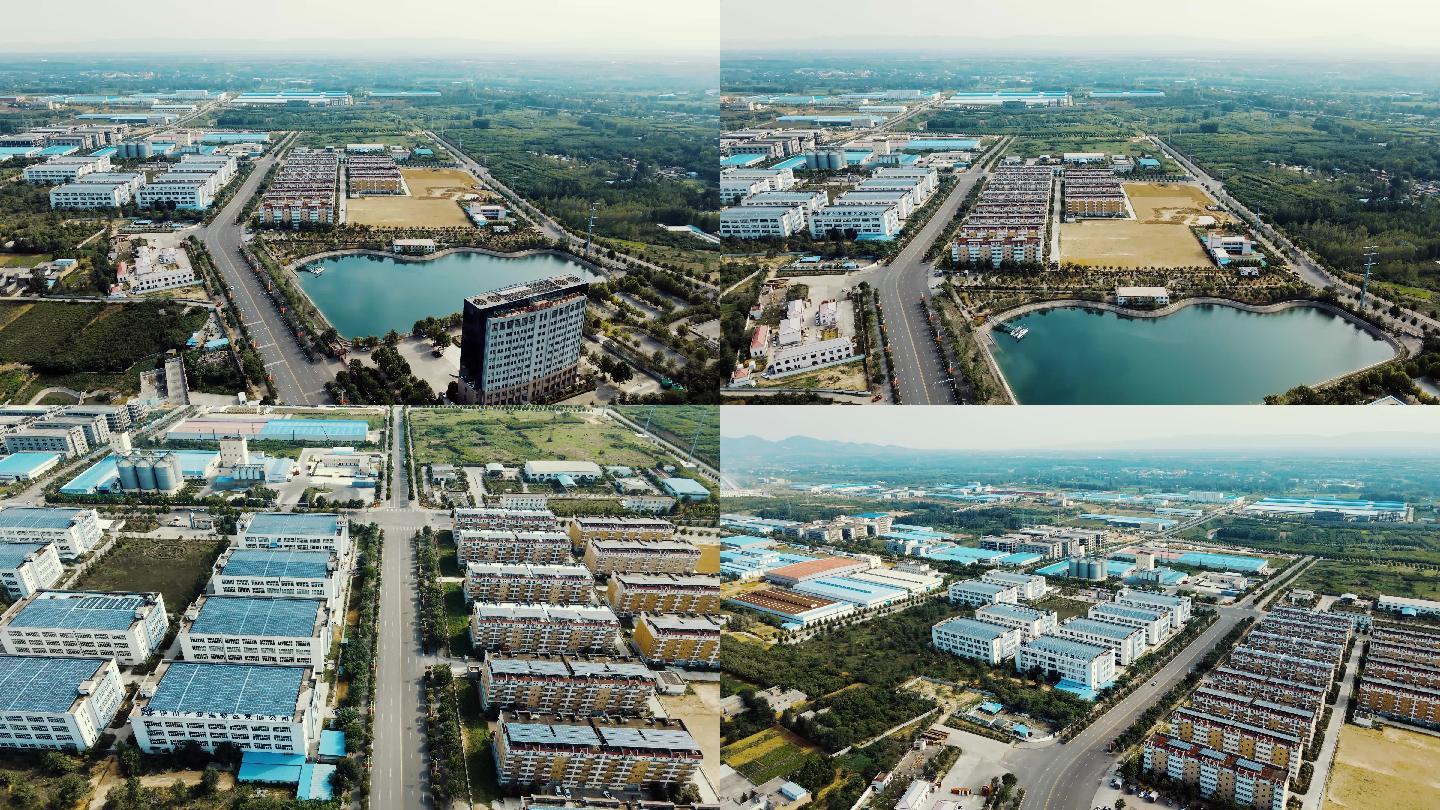 航拍伊川商务楼产业聚集区工厂建筑城市