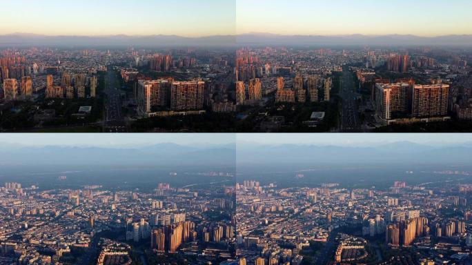 晨光中的温江城市全景