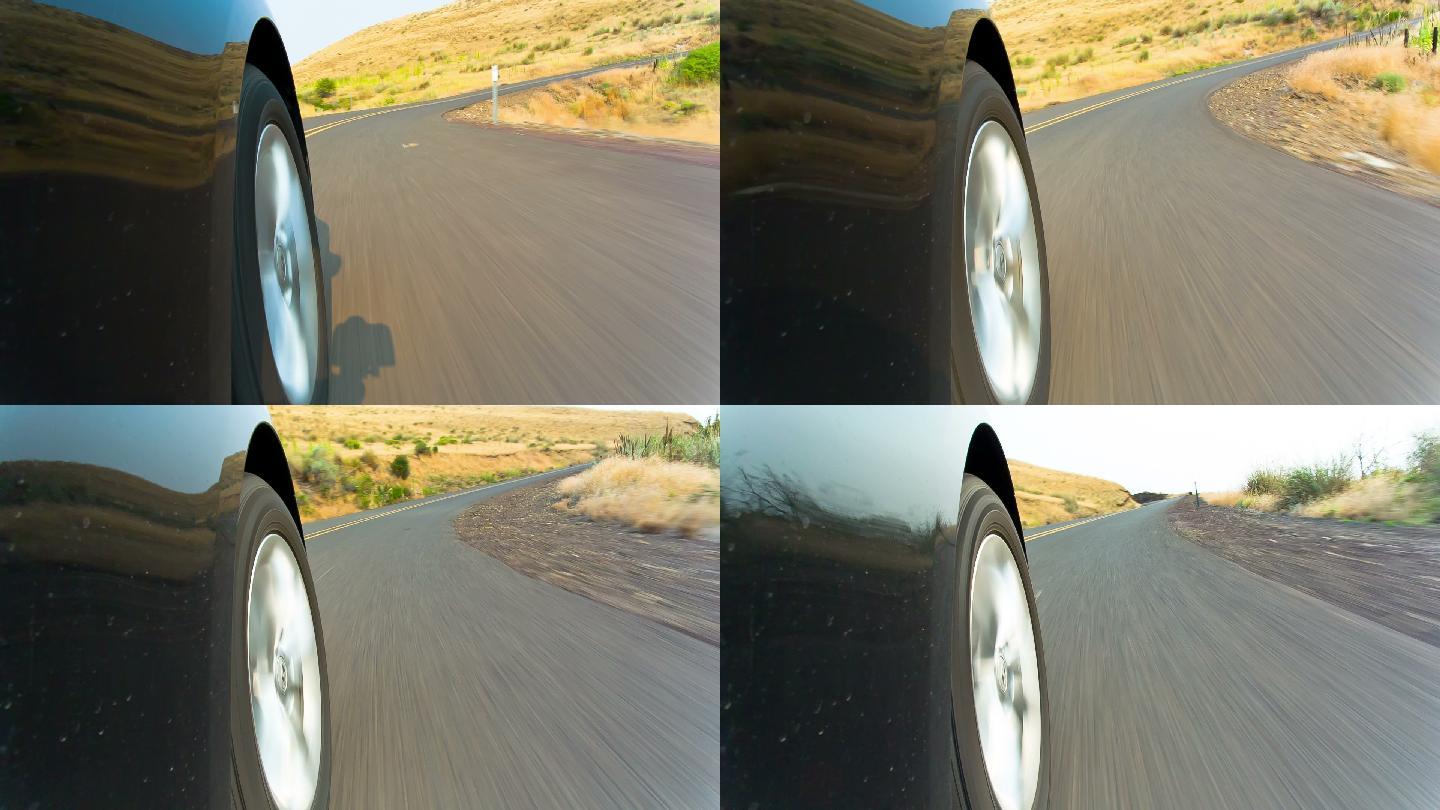沙漠驾驶的低角度拍摄。