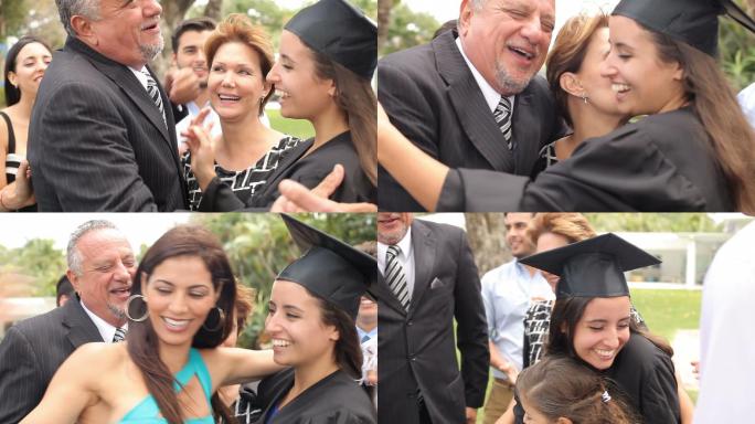 女生在毕业典礼上受到家人的祝贺