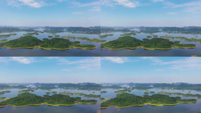 4K航拍绿色生态湖泊小岛