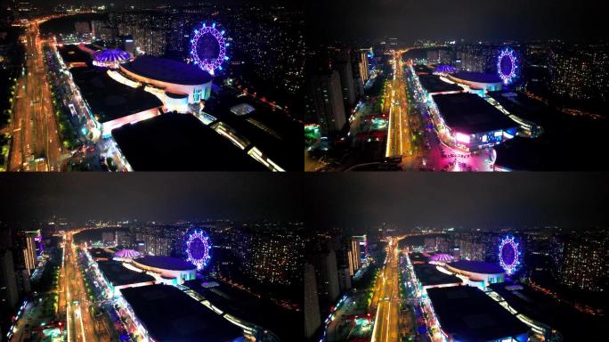4K航拍南京江北新区弘阳弘阳广场夜景