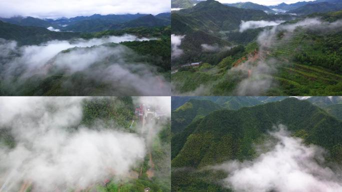 航拍浙江丽水松阳县高山云海梯田