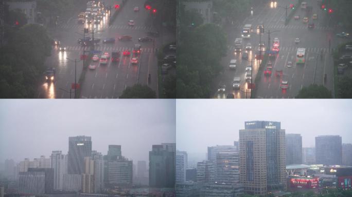 丰沛雨量午后雷阵雨城市交通主干道暴雨突袭