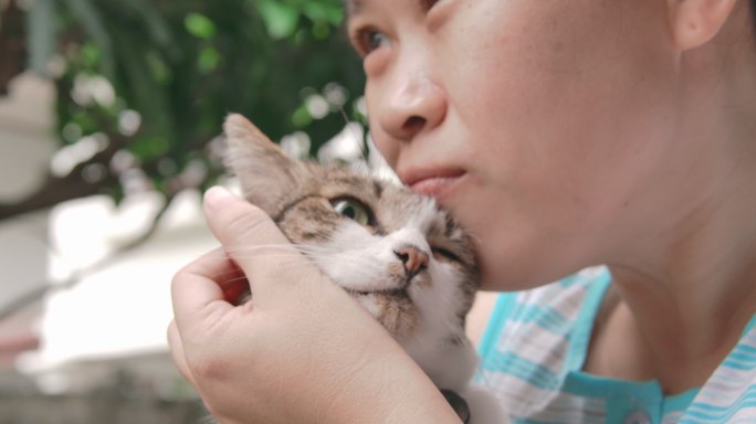 一个抚摸猫的女人