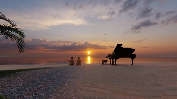 海边情侣与钢琴