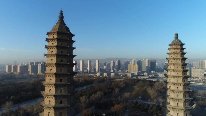 山西  太原 双塔寺 航拍 城市