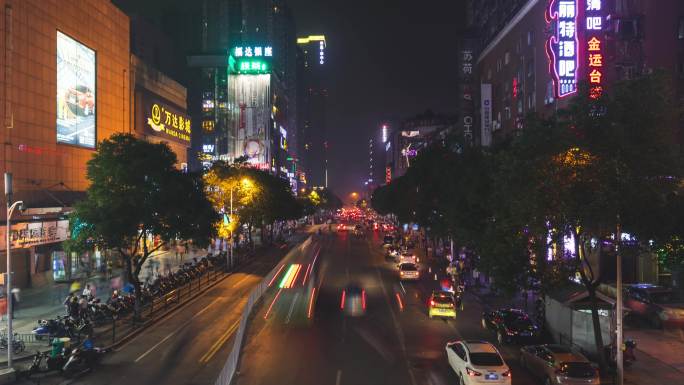 长沙市中心夜景，车流延时4K