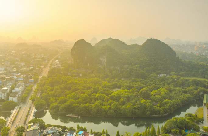 桂林山水七星公园航拍延时风光风景日落片头