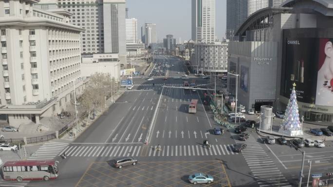 天津城市街道车流航拍