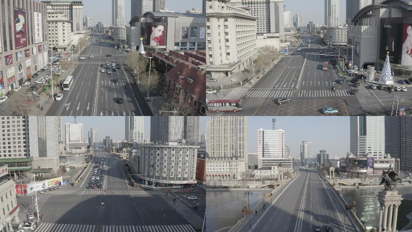 天津城市街道车流航拍
