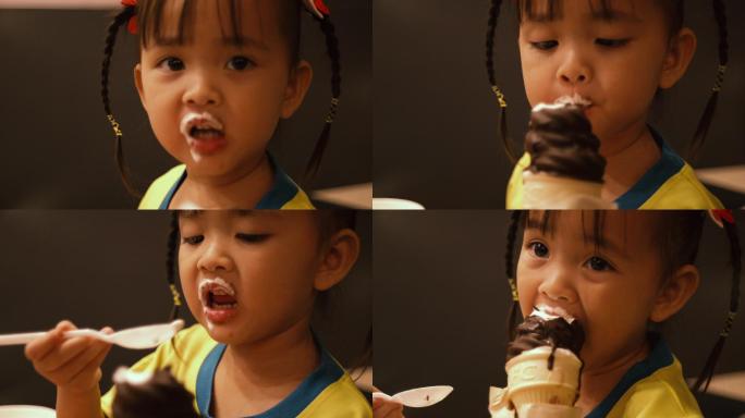 吃冰淇淋的小女孩小女孩吃雪糕吃冰淇淋奶油