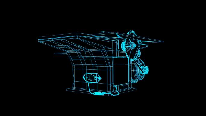 蓝色全息科技线框平刨机视频素材旋转带通道