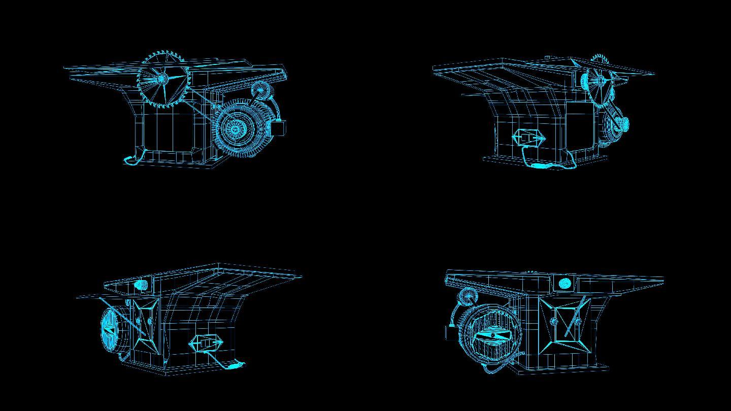 蓝色全息科技线框平刨机视频素材旋转带通道