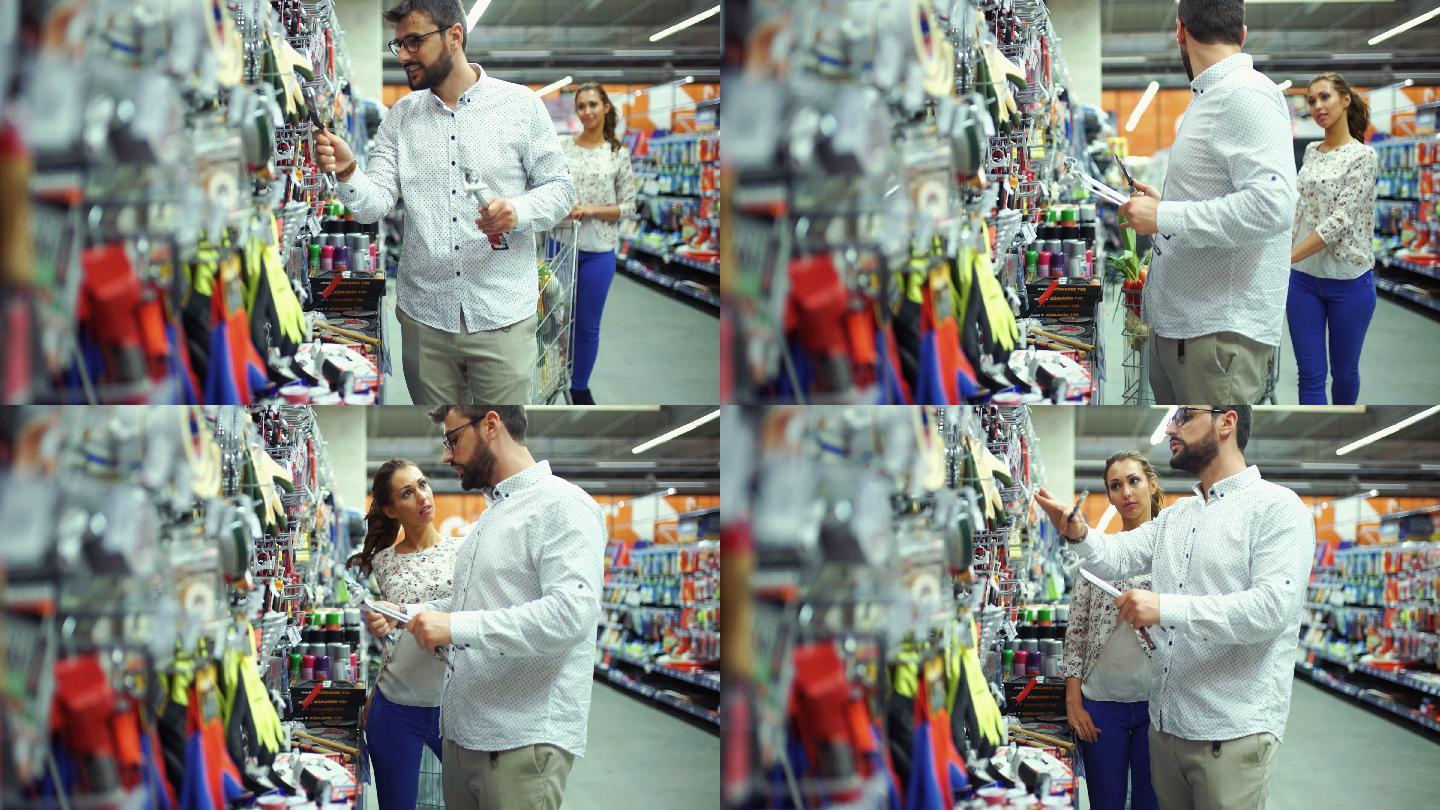 一对夫妇在商店买东西的特写镜头。