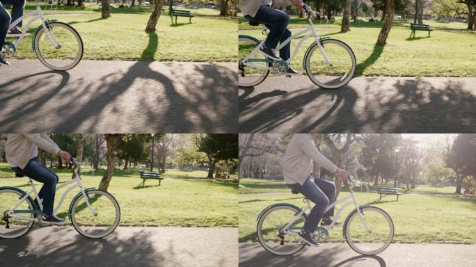一名老人在公园骑自行车
