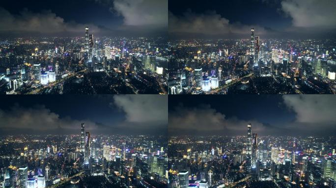 4K航拍上海陆家嘴金融中心三件套夜景