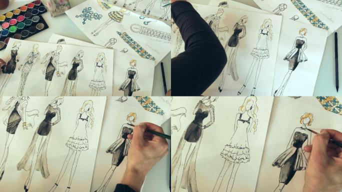 女装设计师绘制创意和草图