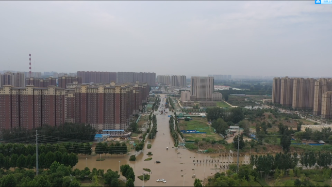 河南郑州城市 洪水视频，驰援抢修航拍