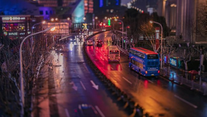 上海移轴小人国夜景车流