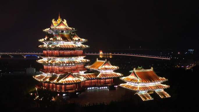 航拍中国十大历史文化名楼之南京阅江楼夜景