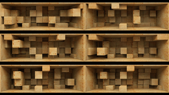 【裸眼3D】原木方块伸缩矩阵空间艺术墙体