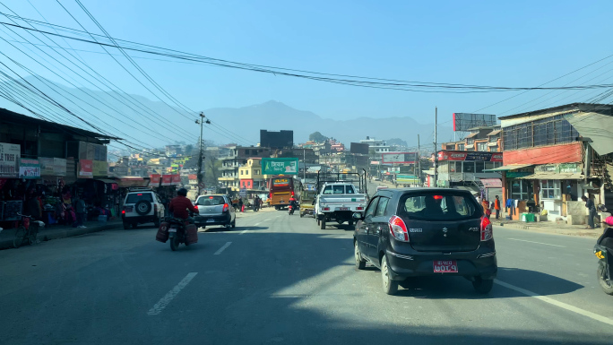 4k尼泊尔街道学校建筑汽车行驶旅拍素材