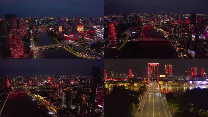 宁波三江口航拍城市夜景灯光秀4K