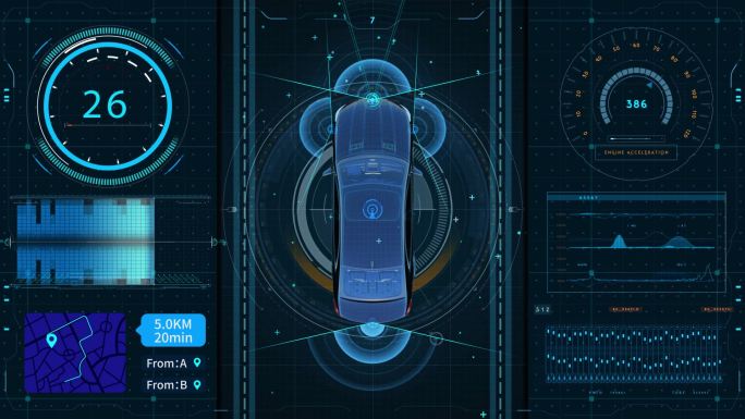 原创无人驾驶汽车HUD驾驶位科技界面模板