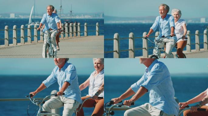 一对老夫妇骑着双人自行车