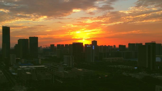 航拍合肥高新经济开发区城市落日夕阳晚霞