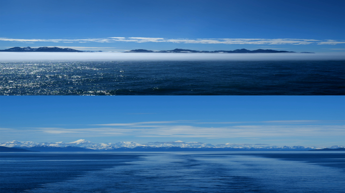【4K】大海-雪山-蓝天白云-海平面