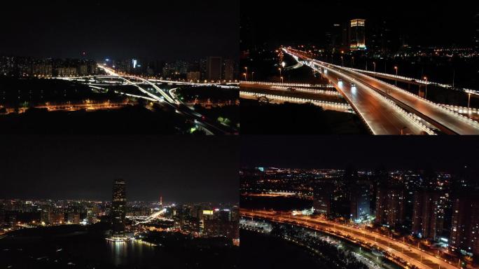 河南郑州城市夜景航拍