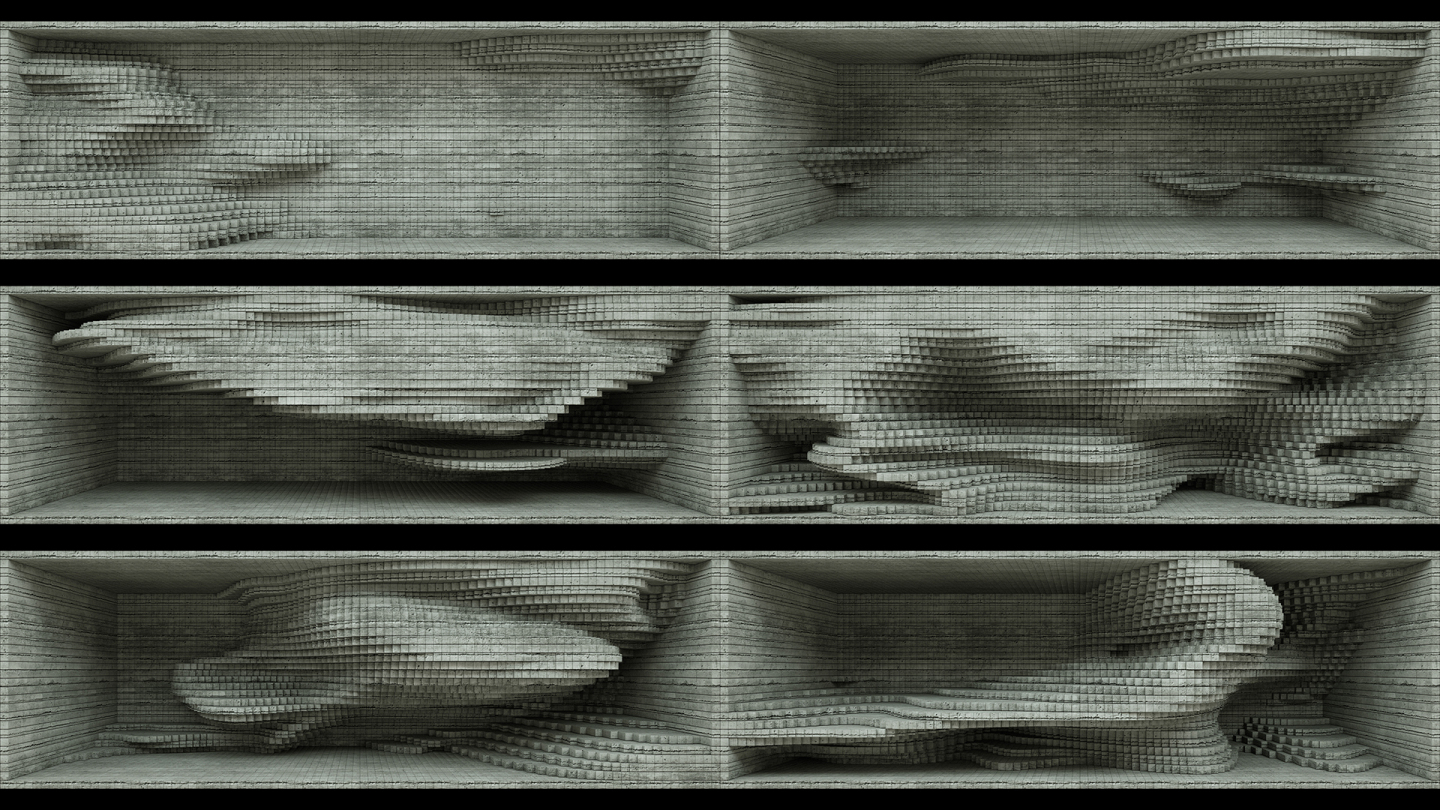 【裸眼3D】灰色石墙视觉扭曲空间墙体矩阵