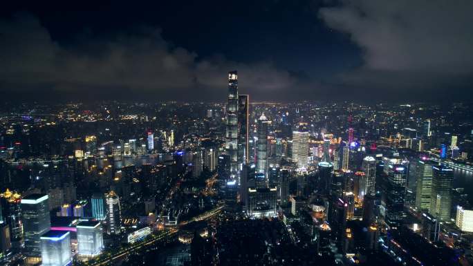 4K航拍上海陆家嘴金融中心夜景
