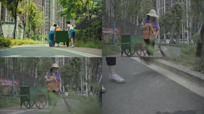 环卫工扫地城市清洁卫生学生热心公益帮助