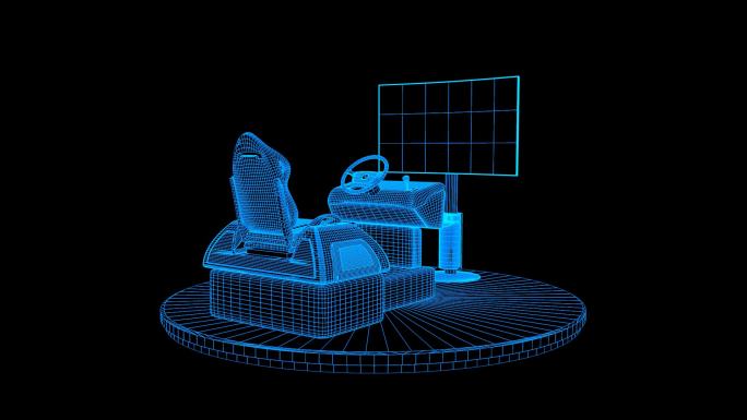 蓝色全息科技线框模拟驾驶设备动画带通道
