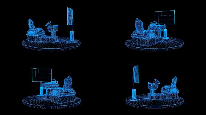 蓝色全息科技线框模拟驾驶设备动画带通道