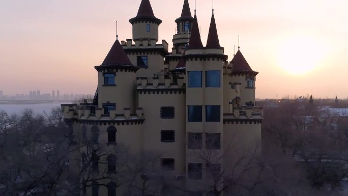 哈尔滨冬季童话城堡航拍