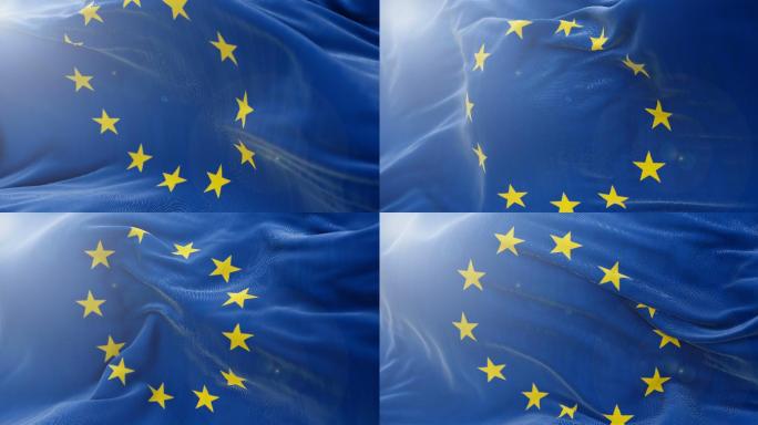 欧盟旗帜缓慢飘扬的背景。