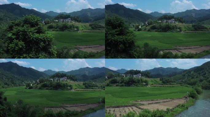 山川 河流 村庄 蓝天 绿水绕良田