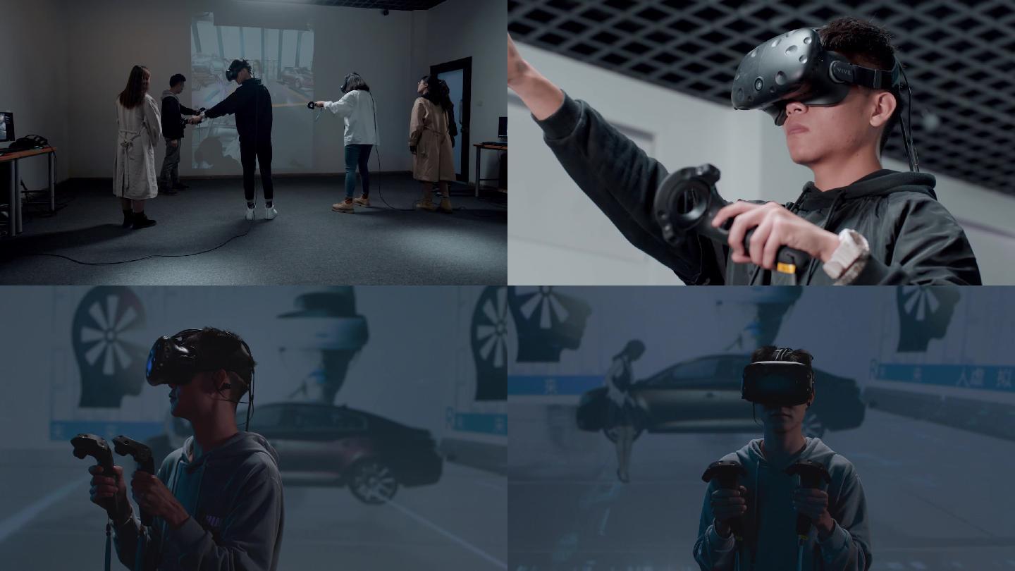 【4K】一组男子体验VR游戏虚拟现实