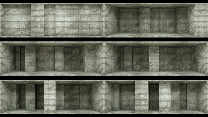 【裸眼3D】泥墙建筑方块矩阵凹凸变化空间